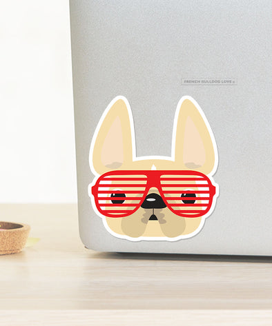 Cream with Red Shades / Large French Bulldog Sticker