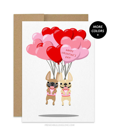 Floating Valentine - TWO Frenchies - French Bulldog Greeting Card
