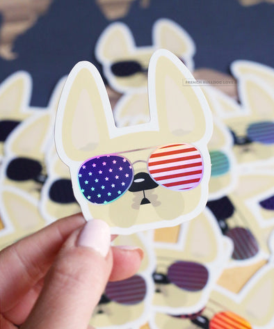Frenchie Shades - USA - Waterproof Holographic Sticker