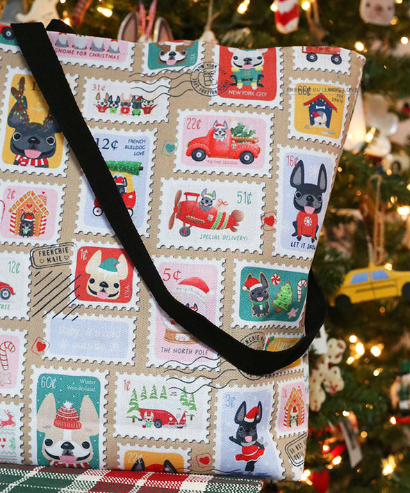 Holiday Stamps French Bulldog Holiday Tote Bag