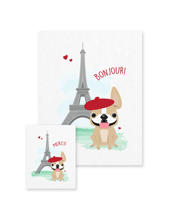 Bonjour/Merci 12 Card French Bulldog Eiffel Tower Set - French Bulldog Love - 2