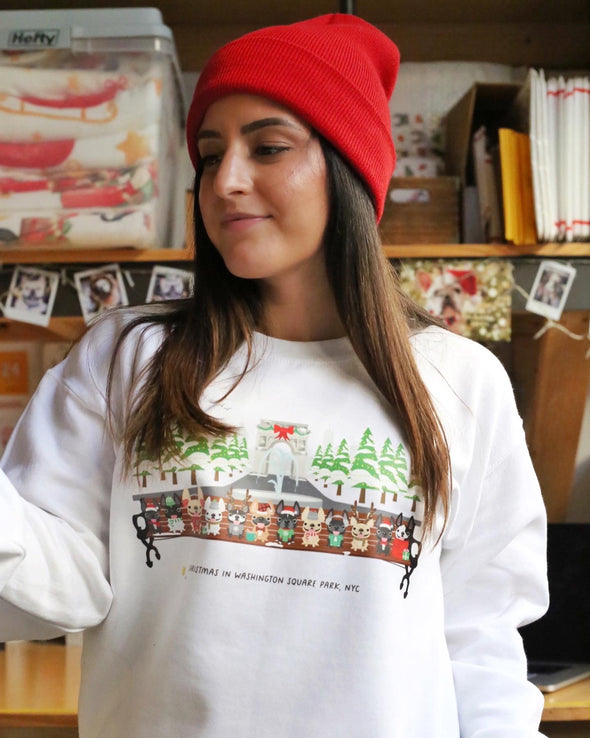 Christmas in Washington Square Park - New York Frenchie Crew - Holiday Crewneck Sweatshirt - Unisex