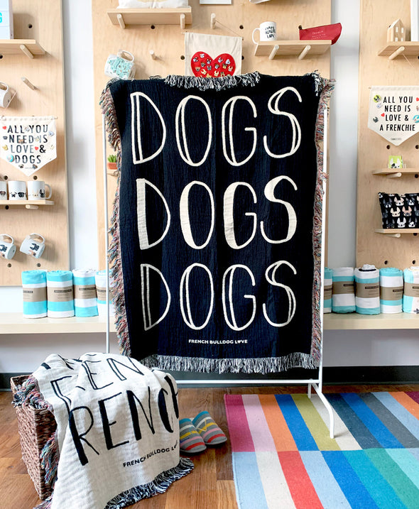 DOGS Woven Blanket - Black - 100% Cotton
