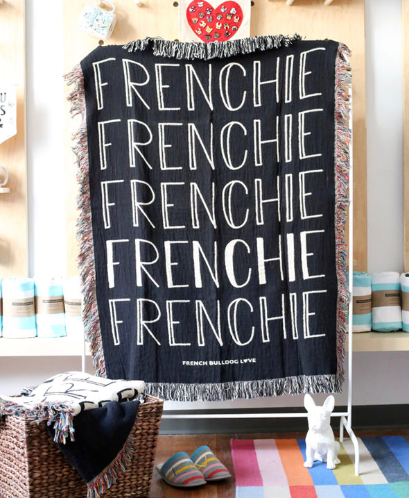 FRENCHIE Woven Blanket - Black - 100% Cotton