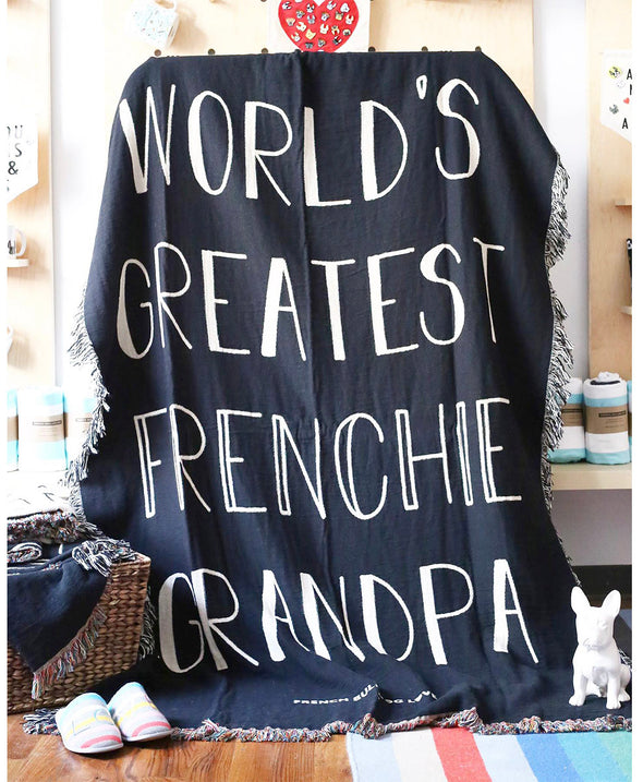 World's Greatest Frenchie Grandpa - Woven Blanket