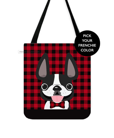 Red Fall Plaids Tote Bag by French Bulldog Love