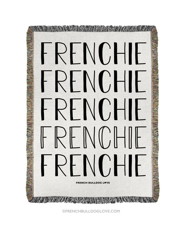 FRENCHIE Woven Blanket - Natural - 100% Cotton - Small - French Bulldog Love