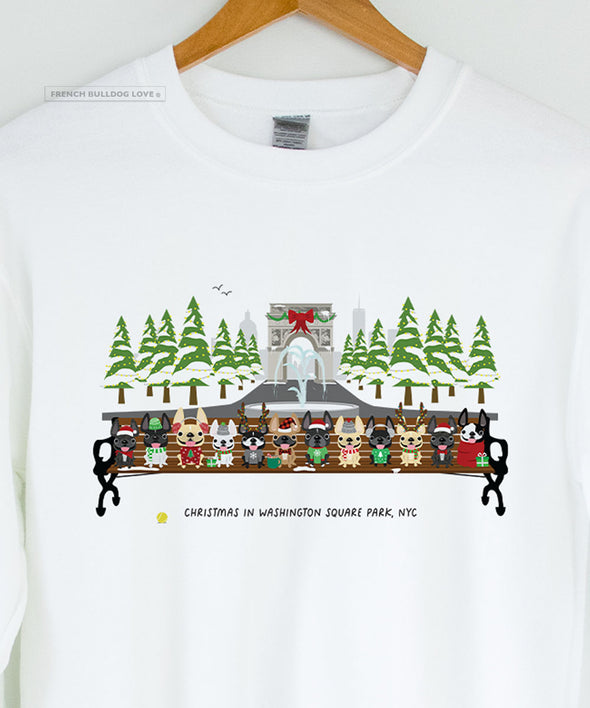 Christmas in Washington Square Park - New York Frenchie Crew - Holiday Crewneck Sweatshirt - Unisex