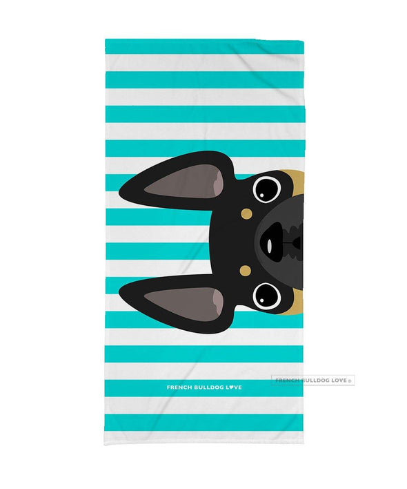 Black & Tan / Striped French Bulldog Beach Towel - French Bulldog Love