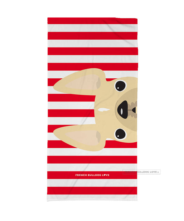 Cream / Red Striped French Bulldog Beach Towel