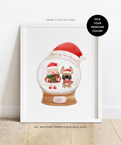Holiday Snow Globe - Santa - French Bulldog Custom Print 8x10