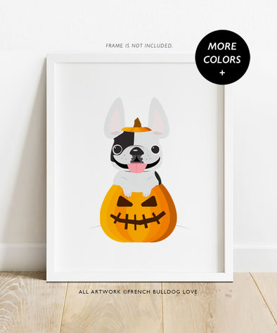 Frenchie O' Lantern - French Bulldog Halloween Print 8x10