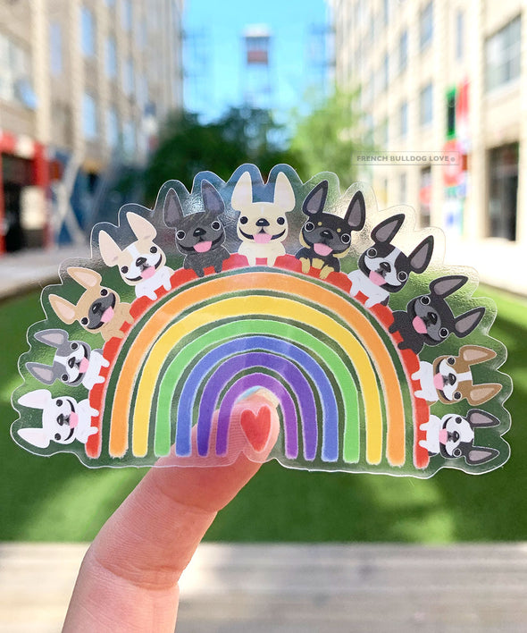 Clear Frenchie Rainbow Sticker