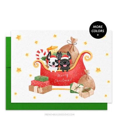 Holiday Sleigh - TWO Frenchies - French Bulldog Holiday Christmas Card