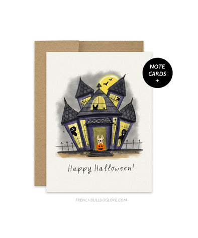 Spooky Mansion - French Bulldog Halloween Note Cards - Set of 12
