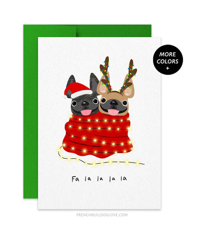 Holiday Snuggles - 2 Frenchies - French Bulldog Holiday Card