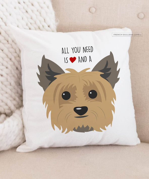 Yorkie Pillow - All You Need is Love & a Yorkie - Dark Tan