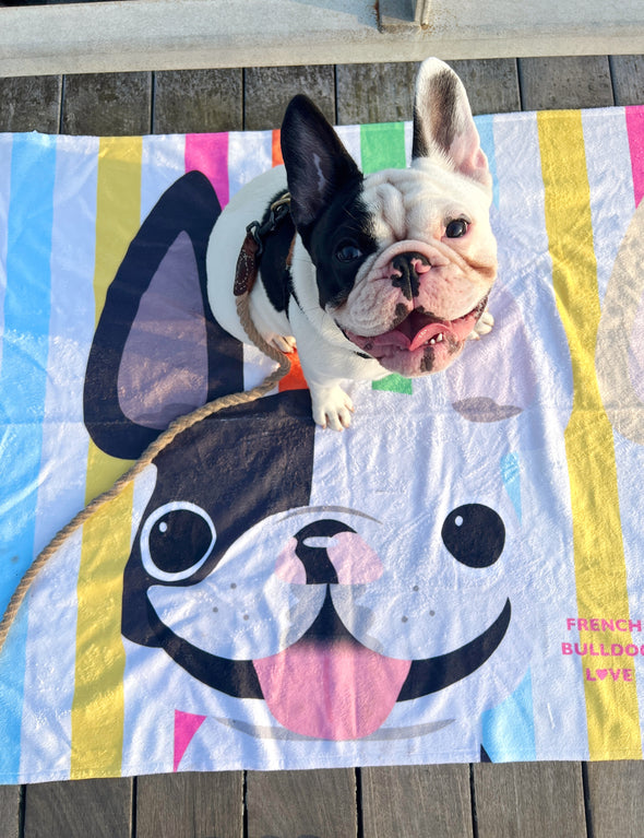 Summer Stripes Beach Towel - V2 // Pick Your Frenchie Color