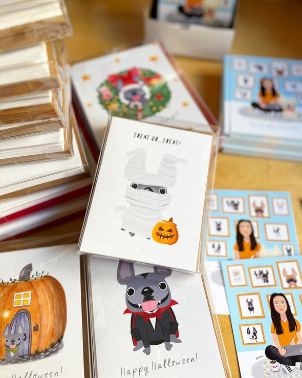 Mummy - French Bulldog Halloween Note Cards - Set of 12