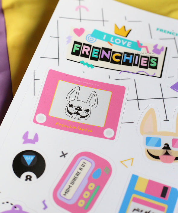 Totally 90s Frenchie Sticker Sheet - 13 Waterproof Stickers