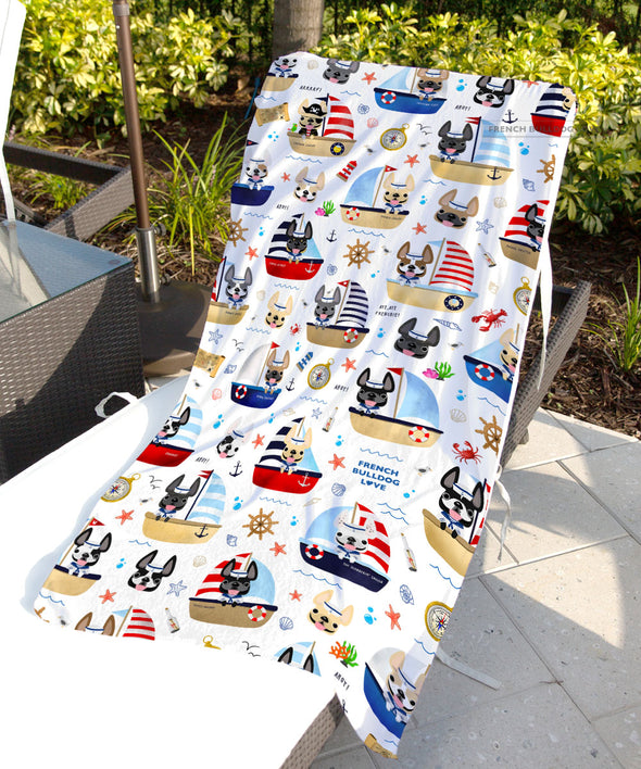 Frenchies Ahoy! Beach Towel