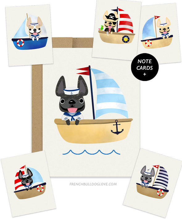 Frenchies Ahoy! French Bulldog Note Cards - Set of 12