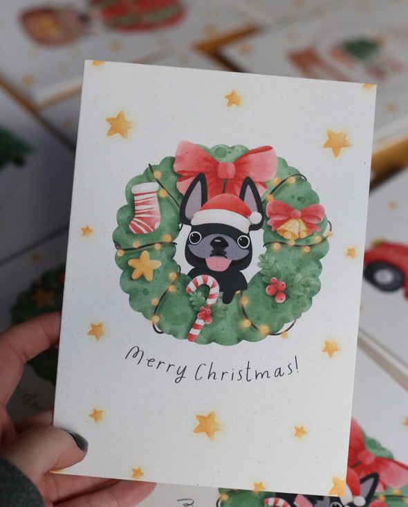 Holiday Wreath - French Bulldog Christmas Card