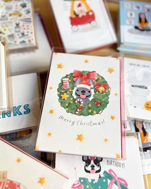 Holiday Wreath - French Bulldog Christmas Card
