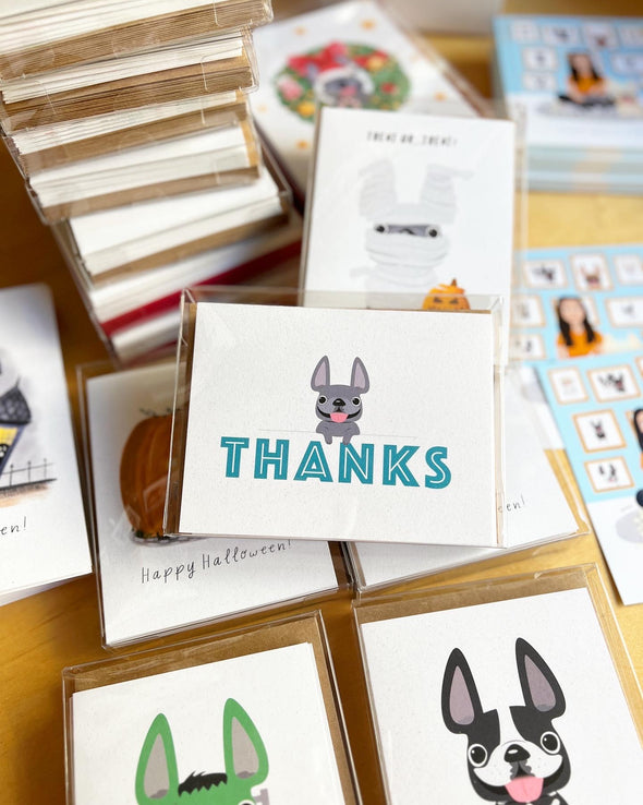 Thanks - French Bulldog Note Cards - Set of 12