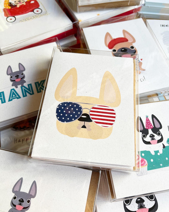 USA Frenchie Shades Note Cards - Box Set of 12