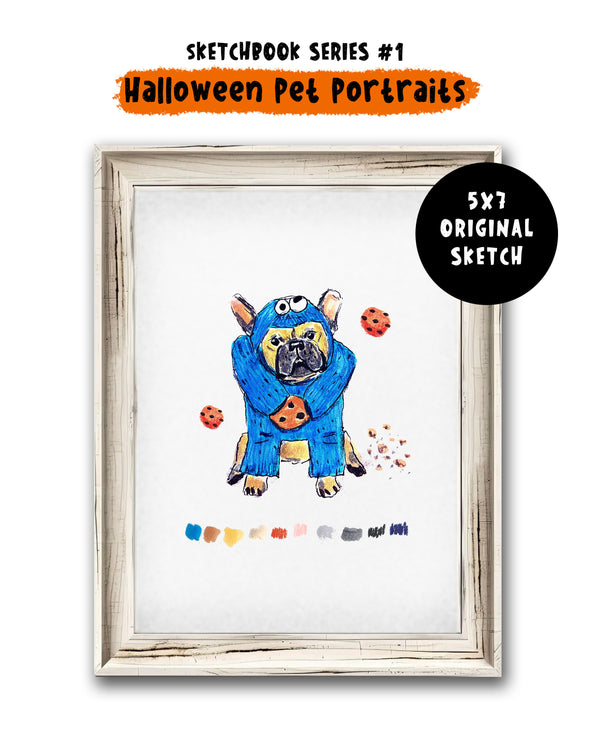 Halloween Custom Pet Portrait - 5x7 Original Artwork