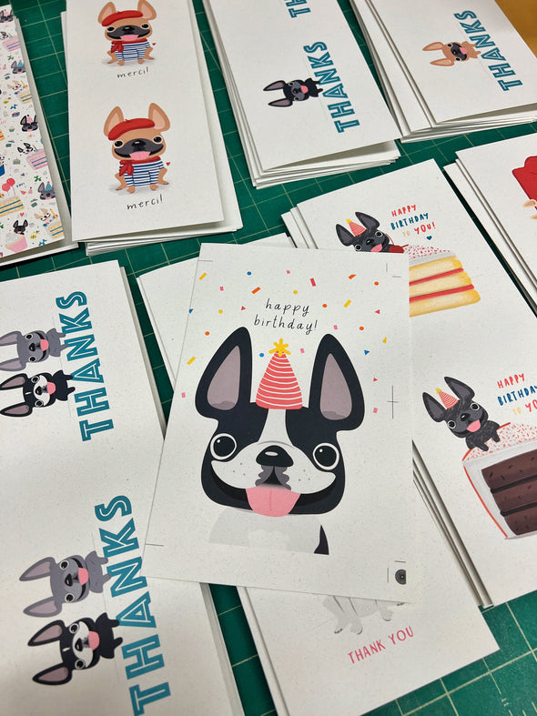Thanks - Two Dogs - French Bulldog Note Cards - Set of 12