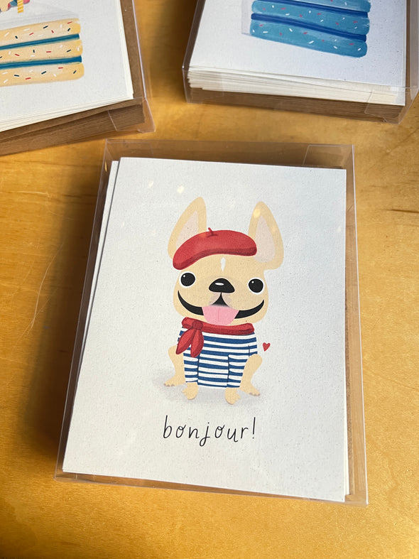 Bonjour Stripes - French Bulldog Card