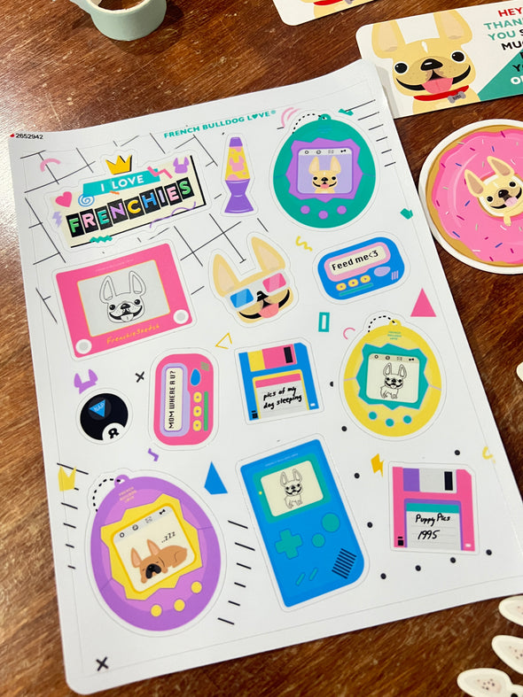 Totally 90s Frenchie Sticker Sheet - 13 Waterproof Stickers