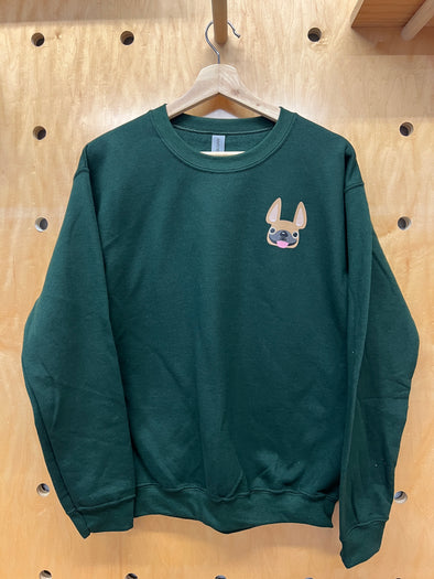 SAMPLE - FRENCHIE FACE SWEATSHIRT - FAWN FRENCHIE - SMALL - FOREST GREEN