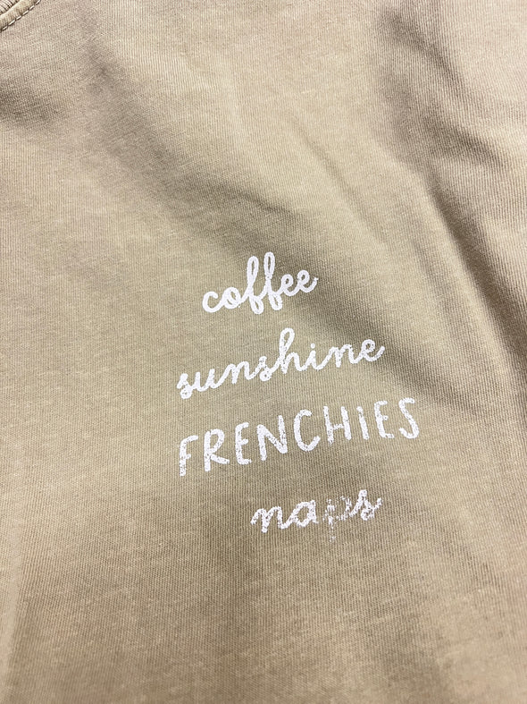 SAMPLE/MISPRINT - COFFEE SUNSHINE FRENCHIES NAPS - MEDIUM - KHAKI TEE