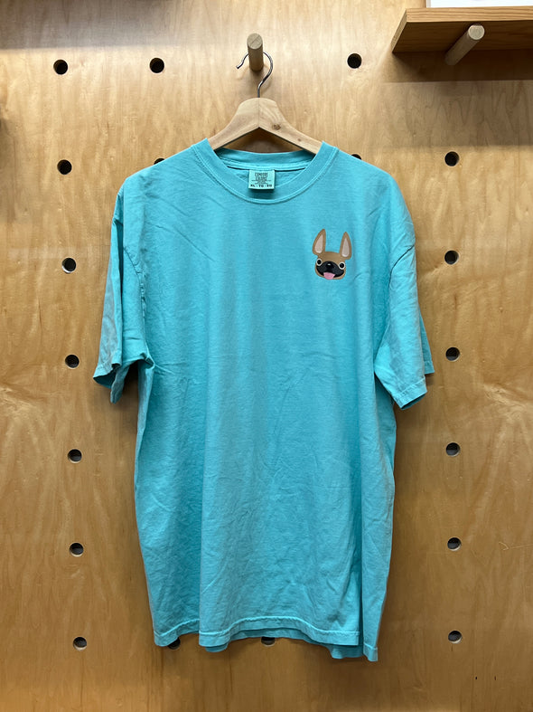 SAMPLE - FRENCHIE FACE T SHIRT - FAWN FRENCHIE - XL - TEAL