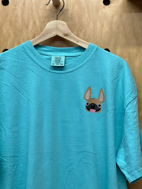 SAMPLE - FRENCHIE FACE T SHIRT - FAWN FRENCHIE - XL - TEAL