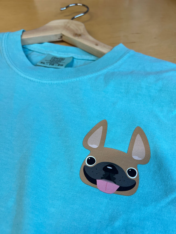 SAMPLE - FRENCHIE FACE T SHIRT - FAWN FRENCHIE - XL - TEAL