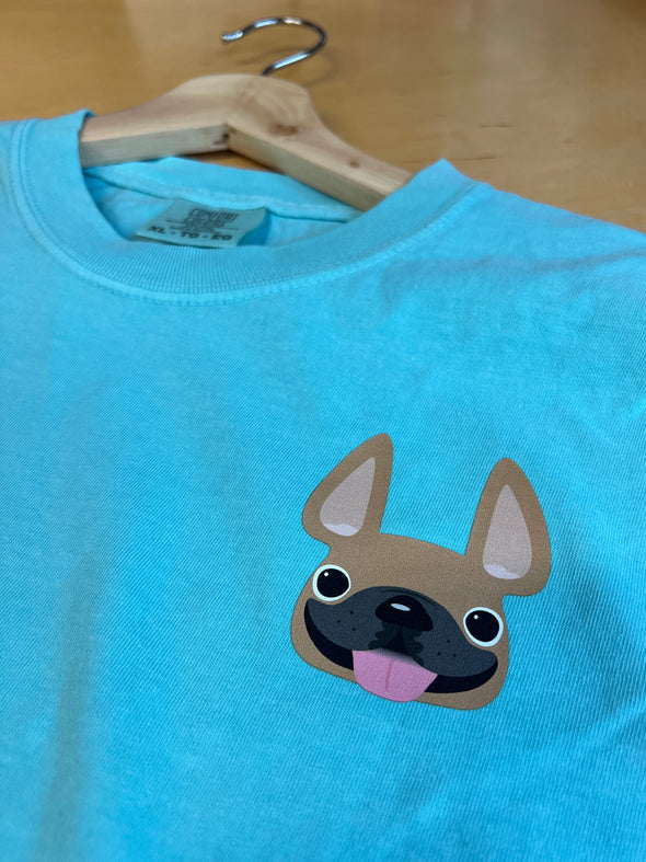 SAMPLE - FRENCHIE FACE T SHIRT - FAWN FRENCHIE - XL - TEAL