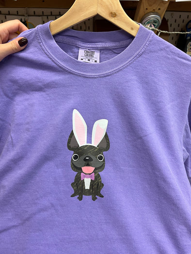 SAMPLE - FRENCHIE BUNNY T SHIRT - BRINDLE FRENCHIE - MEDIUM - PURPLE