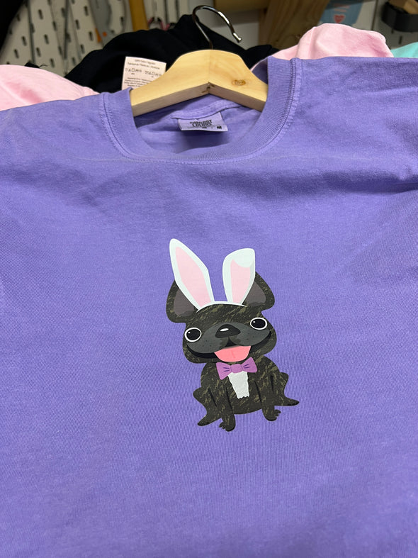 SAMPLE - FRENCHIE BUNNY T SHIRT - BRINDLE FRENCHIE - MEDIUM - PURPLE