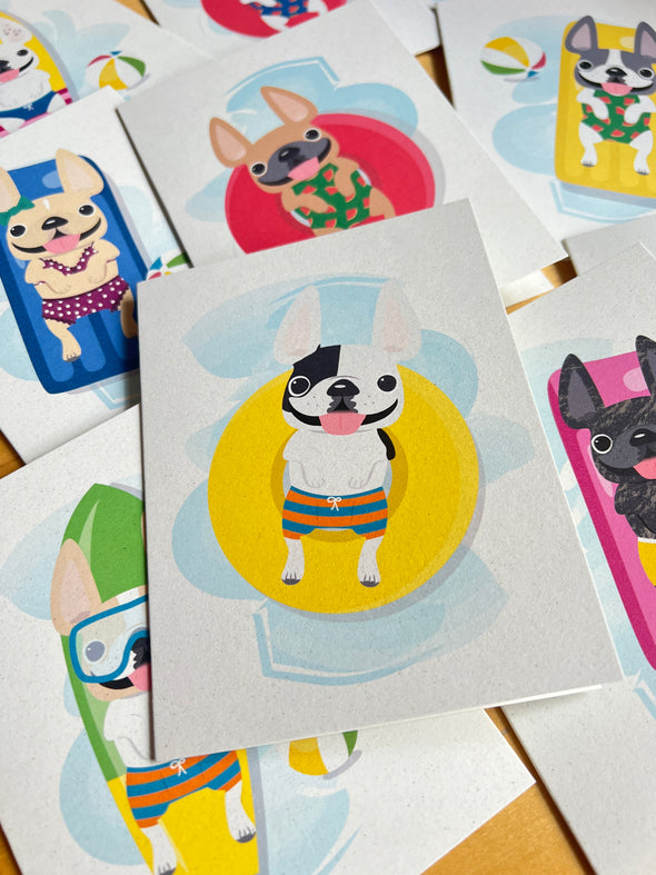 Cabana Frenchie Note Cards - Assorted Box of 12 - Size A2