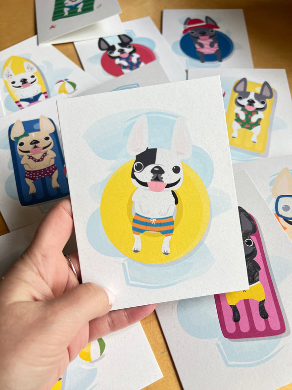 Cabana Frenchie Note Cards - Assorted Box of 12 - Size A2