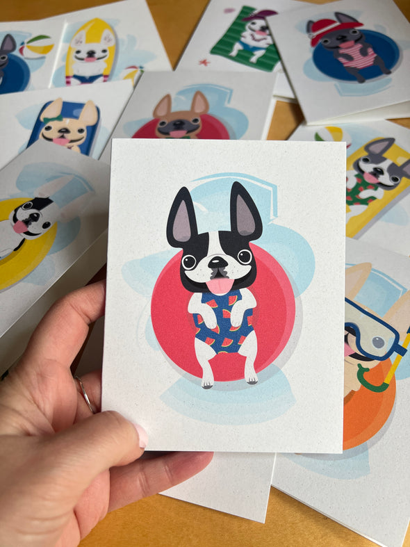 Cabana Frenchie Note Cards - Assorted Box of 12 - Size A2