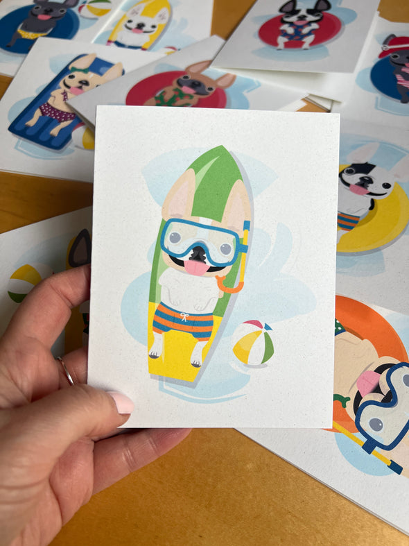 Cabana Frenchie Note Cards - Assorted Box of 12 - Size A2