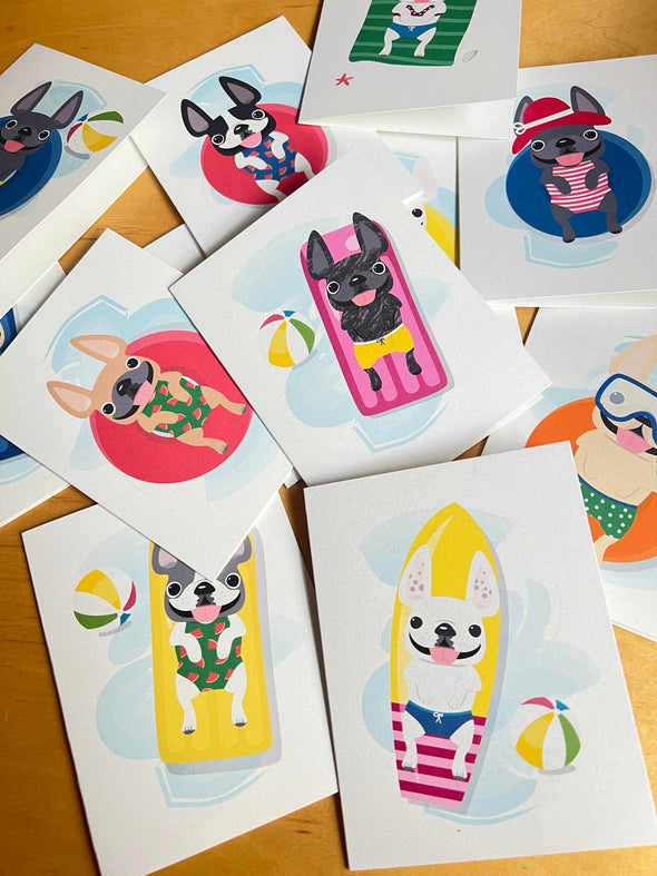 Cabana Frenchie Note Cards - Assorted Box of 12 - Size A2