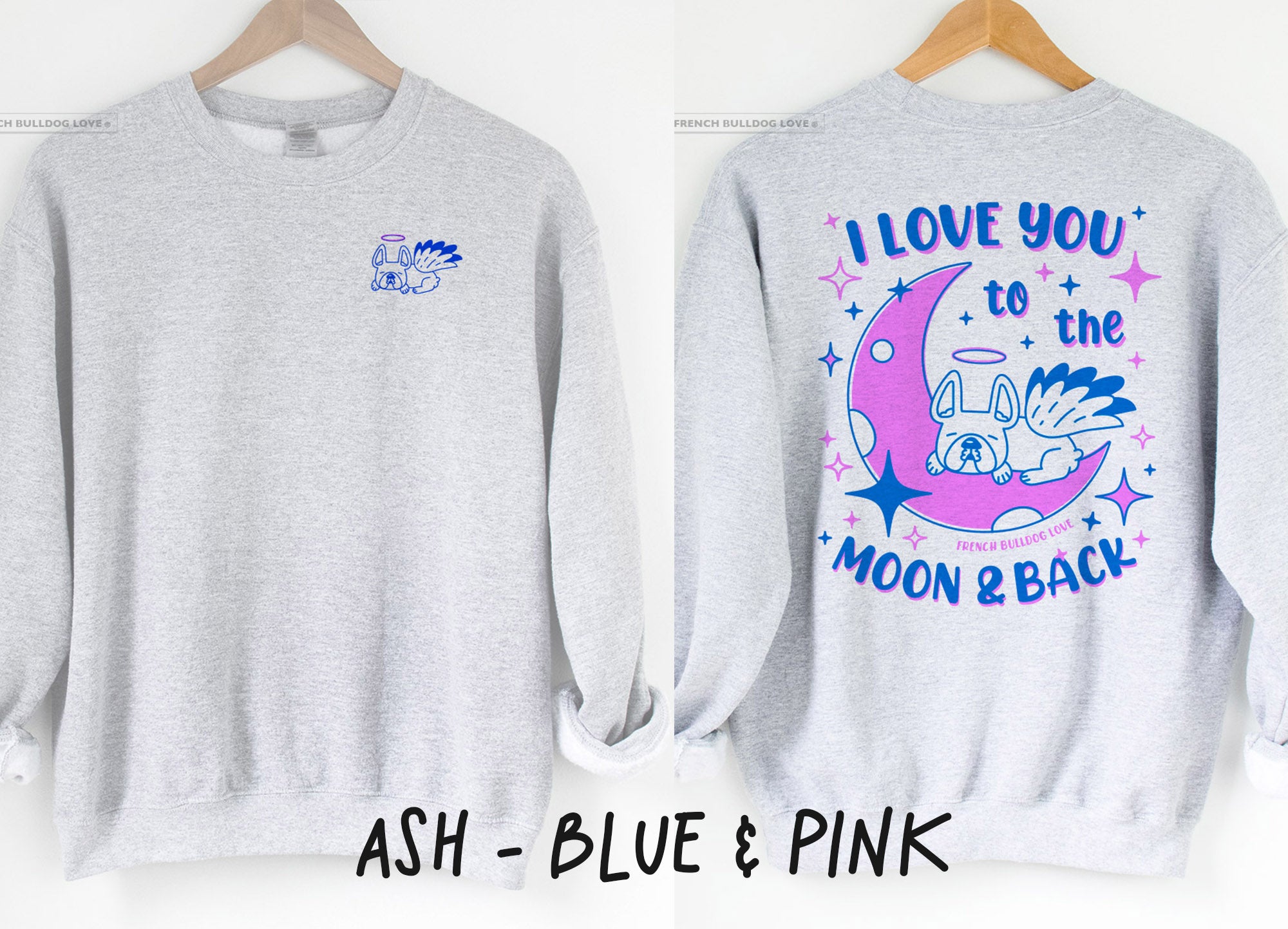 I Love You to the Moon Back Unisex Crewneck Sweatshirt Blue/Pink