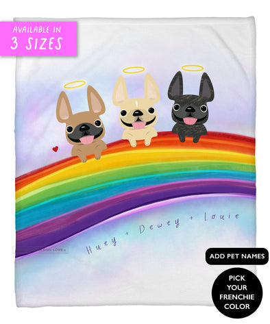 Rainbow Bridge Fleece Blanket - Three Dogs - Add Pet Names