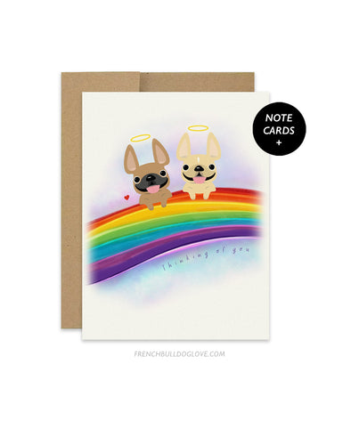 Rainbow Bridge - Two Dogs - French Bulldog Note Cards - Set of 12